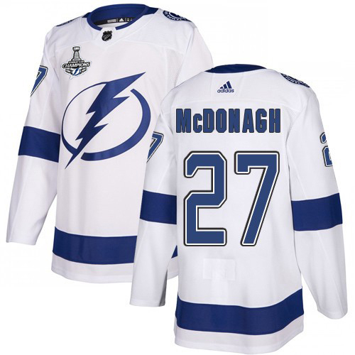 Adidas Tampa Bay Lightning 27 Ryan McDonagh White Road Authentic Youth 2020 Stanley Cup Champions Stitched NHL Jersey